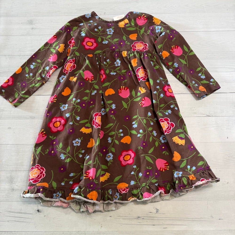 Hanna Andersson brown cotton long sleeve floral dress girls 120‎ 6/7